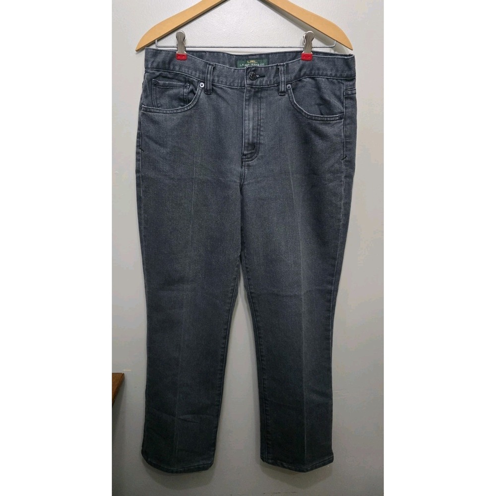 Lauren Ralph Lauren Jeans Womens Black Straight Leg Embroidered Pocket Size 12